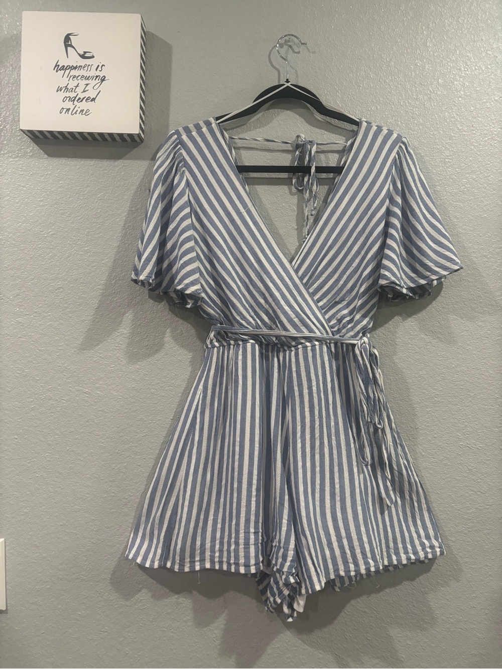 miami Blue and White Striped Wrap Romper